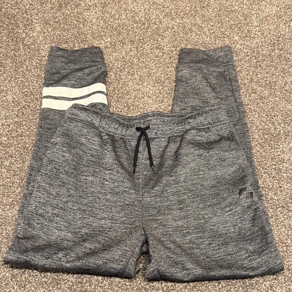 Gray Kids Fleece Jogger Pants with Stripes